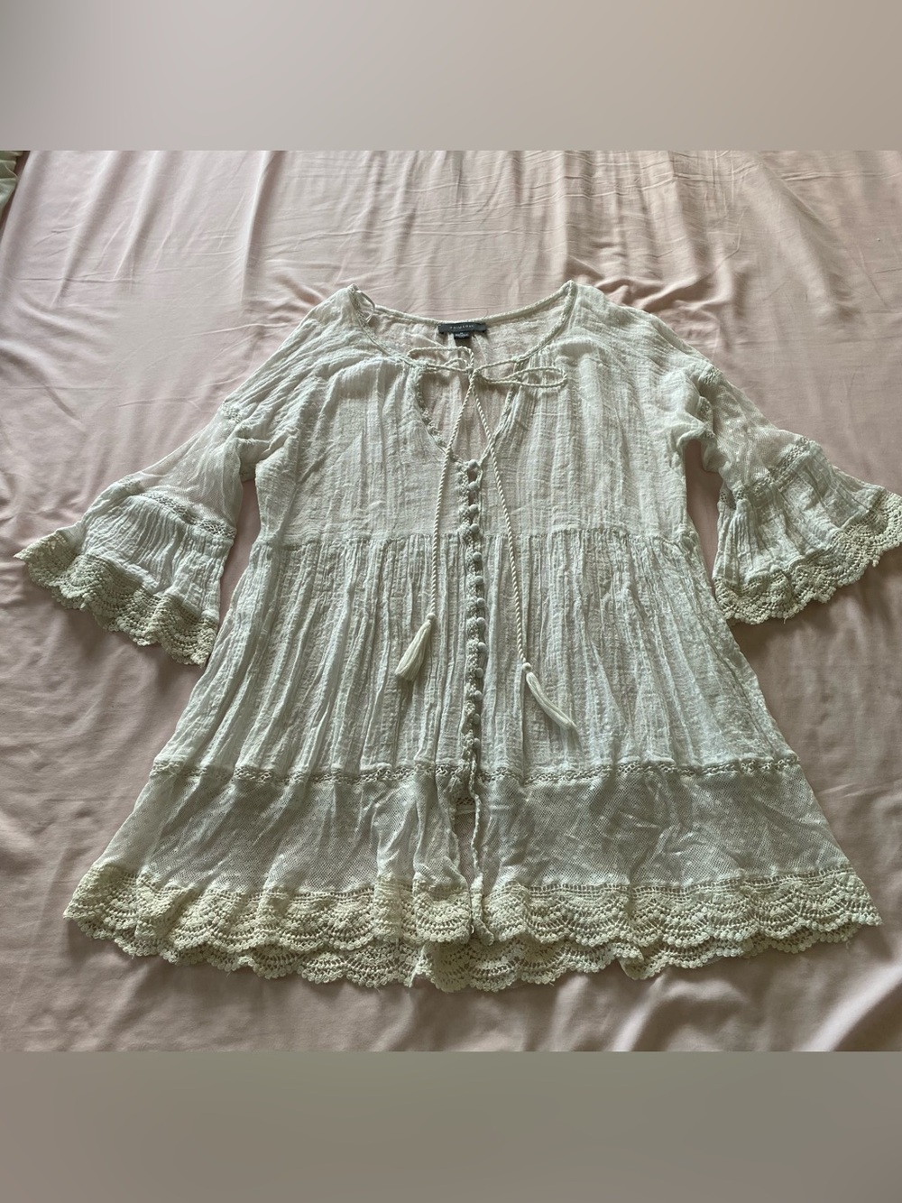 White Primark Lace Boho Cottagecore Coquette Flare Sleeve Blouse